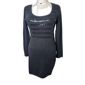 White House Black Market Women Long Sleeves Pullover Sweater Dress Black Sz L
